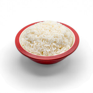 Pato asado con rollito de primavera, arroz blanco